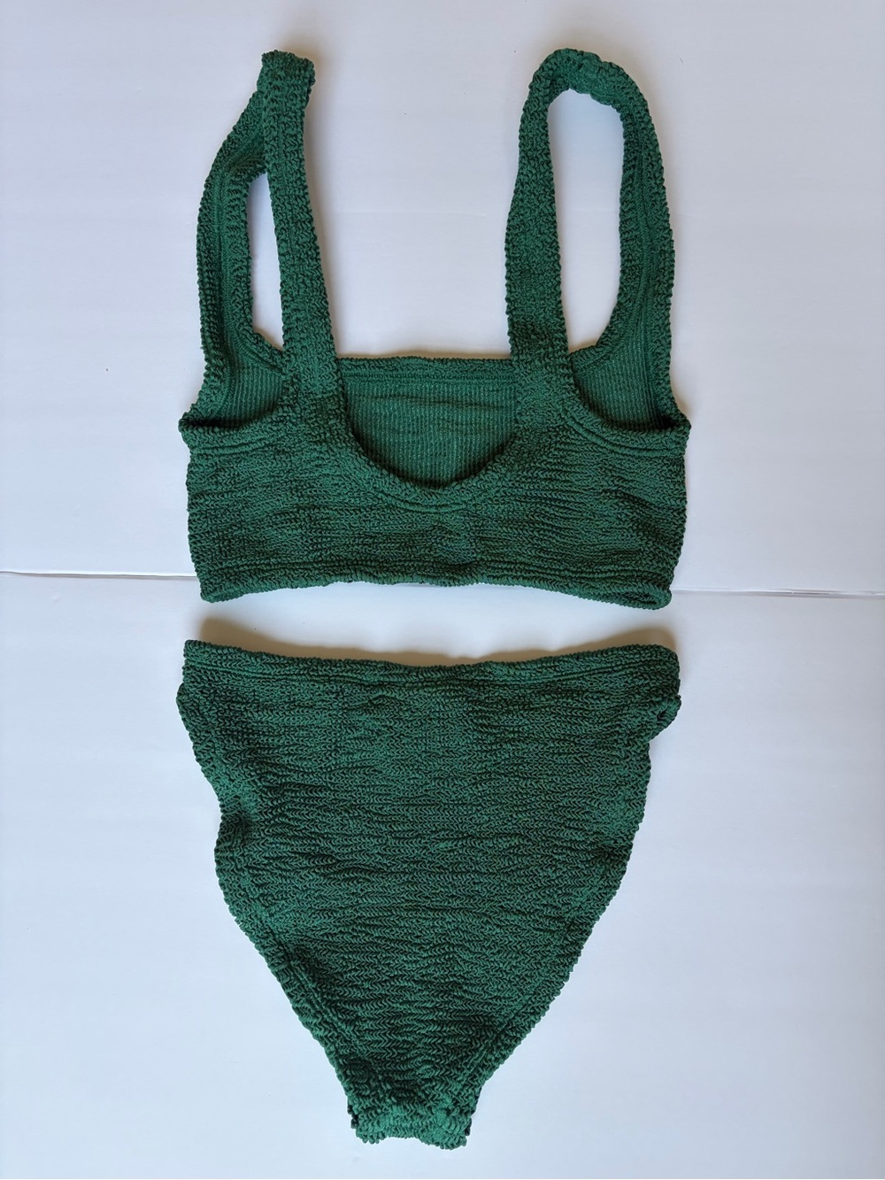 Hunza G London Crinkle Bikini Set One Size Forest Green High Waist Swim - Picture 3 of 4